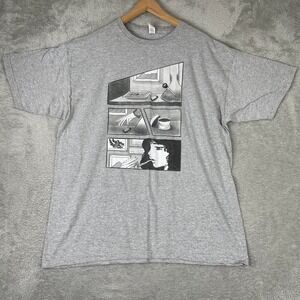Anime Girl Smoking Shirt Mens XL Gray Manga Graphic Stoner Streetwear